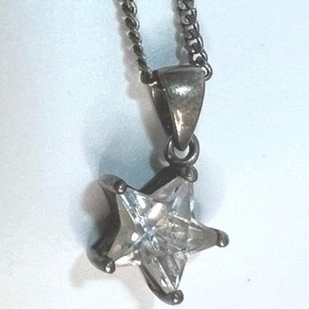 Vintage Sterling Silver Crystal Necklace Celestial Star Curb Chain 18 3.8g